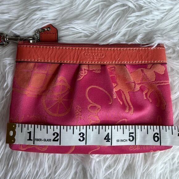 COACH Orange Pink Horse Carriage Canvas Wristlet - Picture 7 of 8